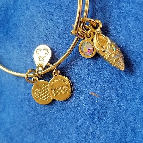 Alex and Ani Shell Charm Bangle Bracelet Gold Finish - Picture 3 of 3